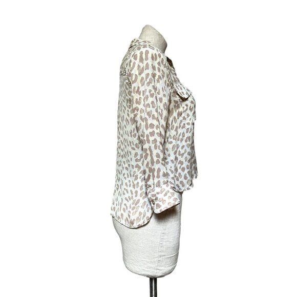 Equipment Femme 100% Silk Beige Leopard Print Semi-Sheer Cropped Button Down XS - Picture 5 of 10